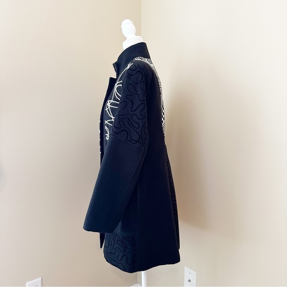 Multiples Embroidered Black White Band Collar Jacket Coat - Medium - Picture 4 of 13